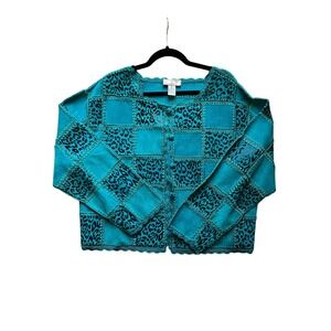 Vintage SMH Boutique Womens XL, 1X Blue Cheetah Patchwork Suede Leather Jacket